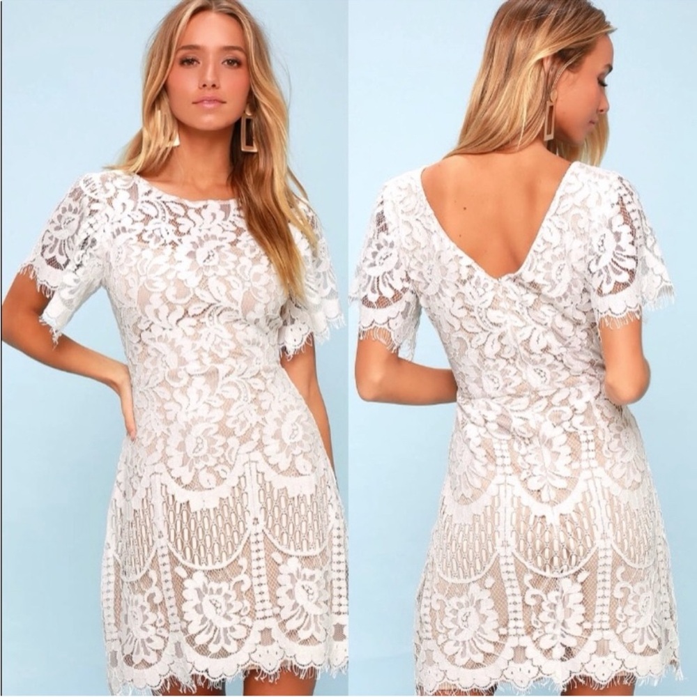 Lulu’s Pearson White Eyelash Lace Short Sleeve Dress Women’s Size Medium